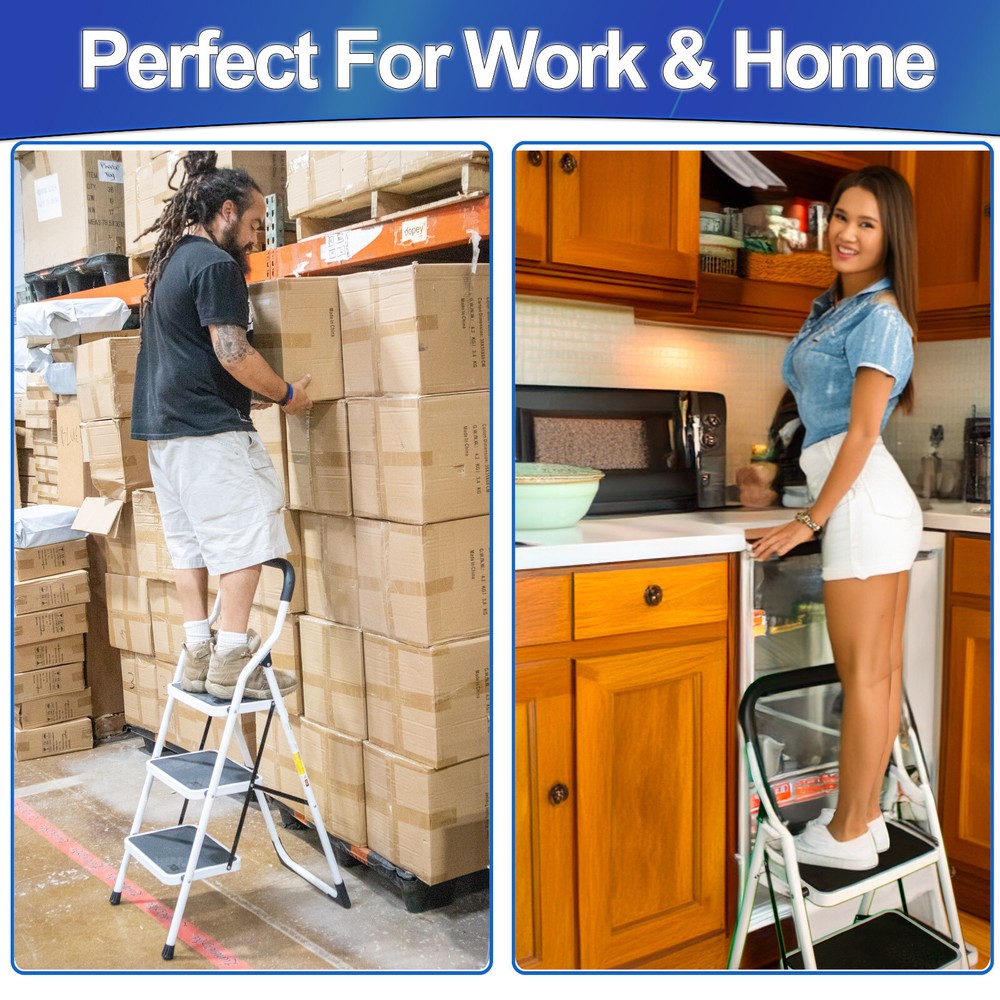 Metal Step Stool Ladder Folding Non Slip Ergonomic Handle & Platform Kitchen