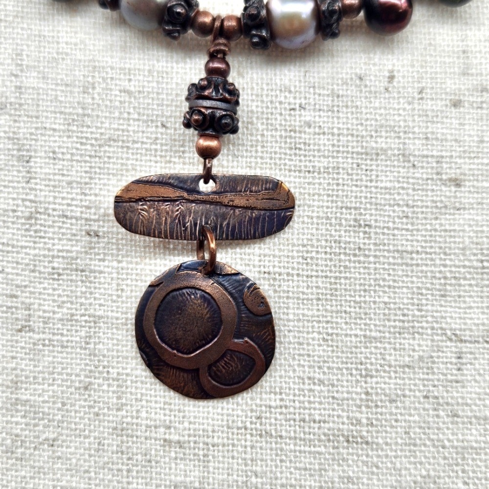 Multicolor Real Pearls and Copper Necklace