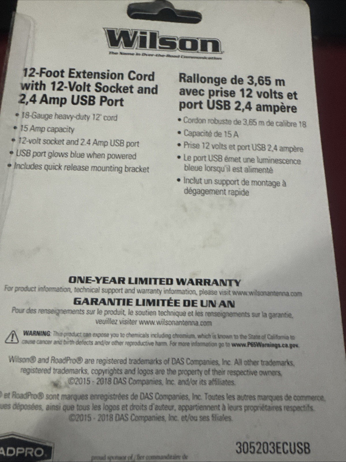 Wilson Antennas 305203ECUSB 12 Ft Extension Cord w/ 12 Volt Adapter & USB Port