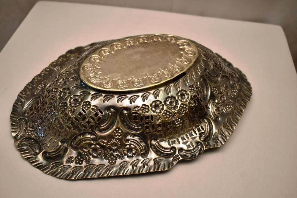 Antique William Briggs Sheffield Silver Plate Ornate Bowl Pierced Floral Design