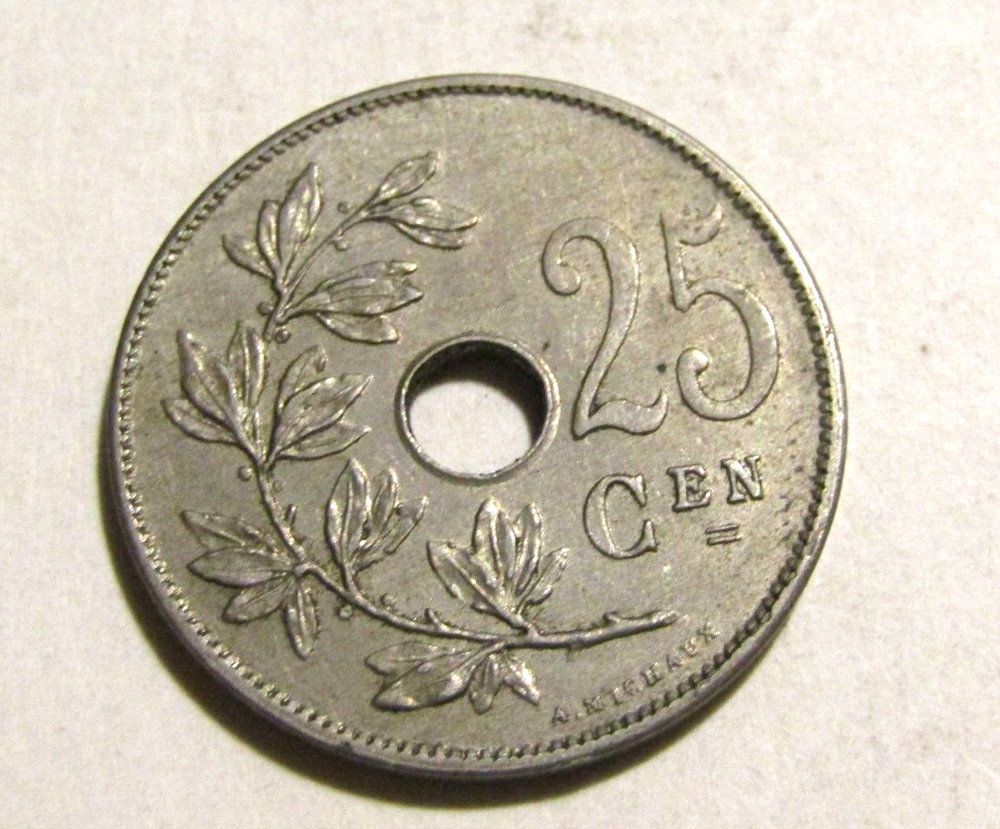 Belgium 1908 25 Centimes Coin