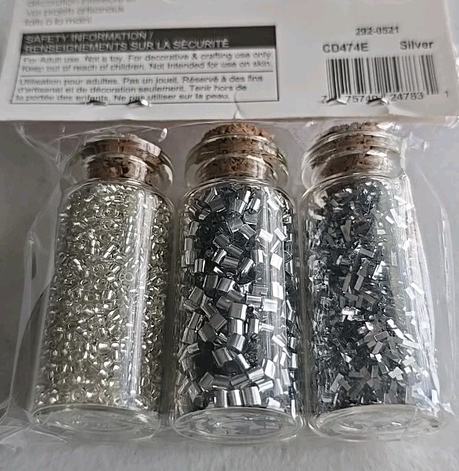 Craft Decor 3 PACK / Jar Glitter & Bead Accents DIY Craft Projects - SILVER