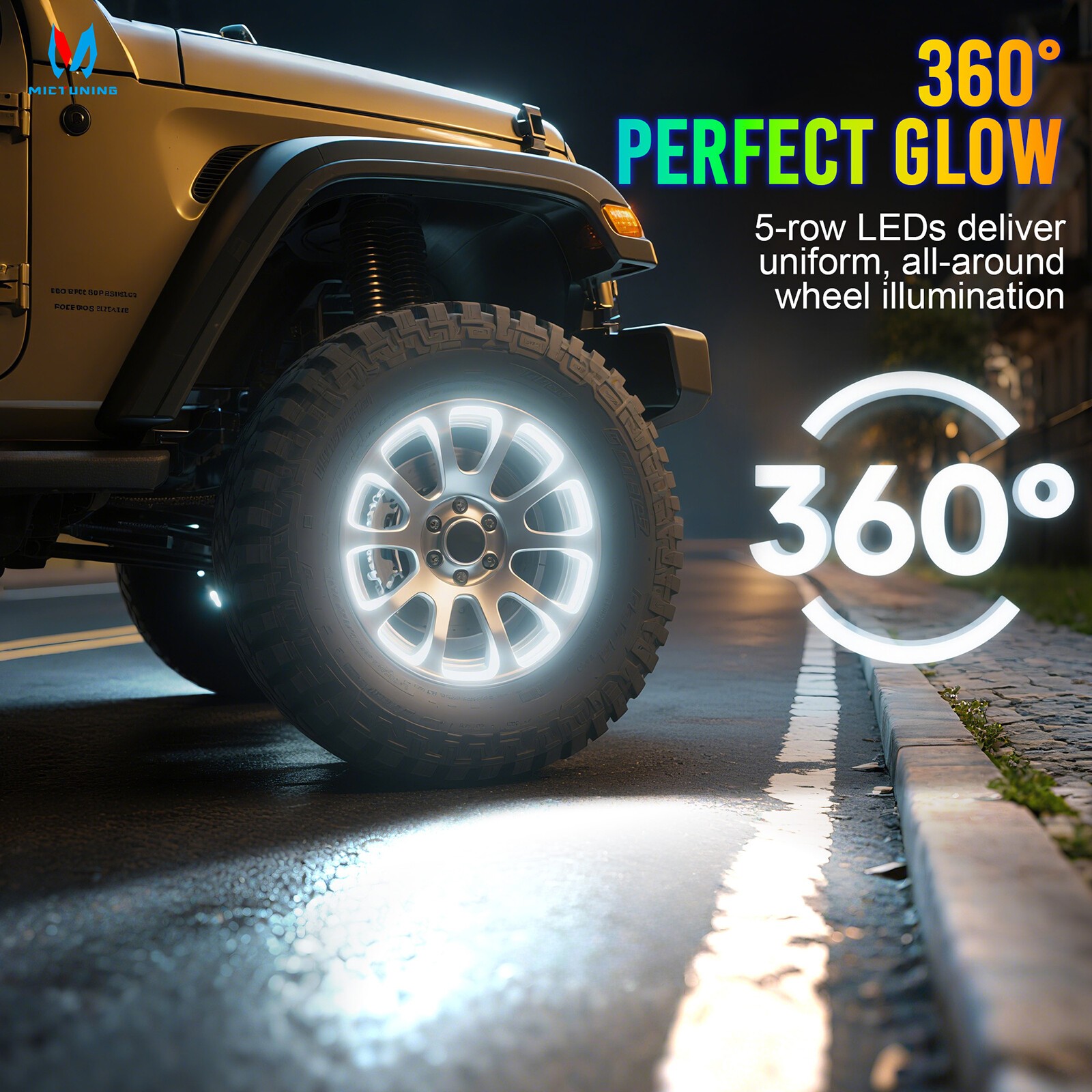 4Pcs 17" Inch 5-Row Pure White LED Wheel Lights Car Rim Lights Ultra-Bright