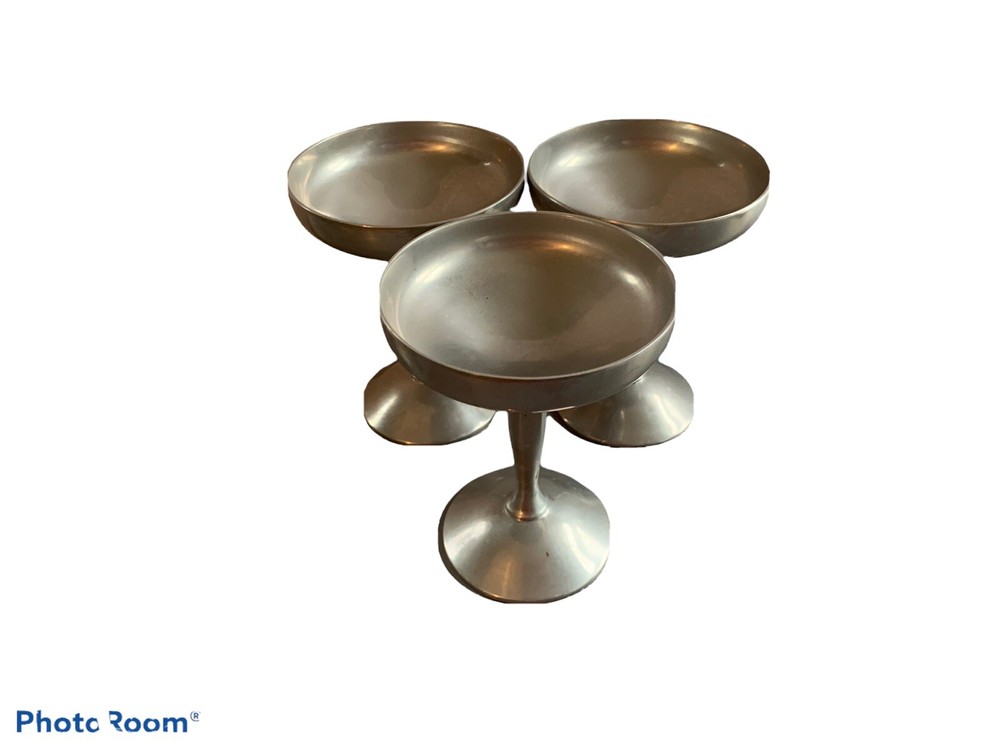 Three Vintage Silver-plate Raimond Chalice Cups Goblets Metal Wine Glasses Italy