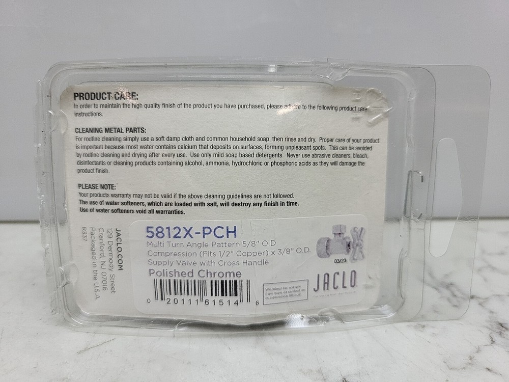 Jaclo Multi Turn Angle Pattern 5/8" O.D. Compression Fits 1/2" Copper 5812X-PCH