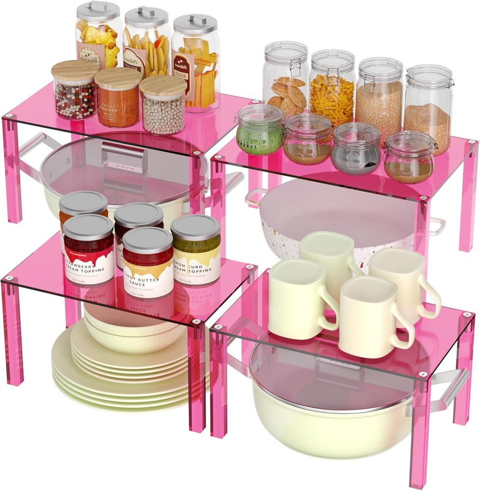 Acrylic Cabinet Organizer Set of 4 Stackable Spice Rack Kitchen Organizer