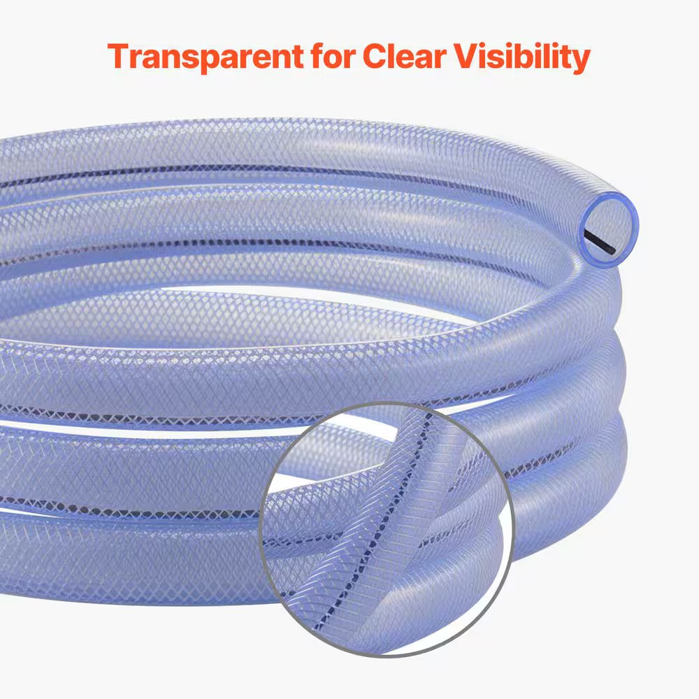 Braided Clear Vinyl Tubing, 3/4 In. ID X 19/20 In. OD, 10 FT. Plastic PVC Tubing