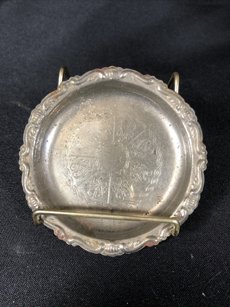 Silver Plated Trinket Dish/Ash Tray/Coaster, Etched,  4", Made In Italy