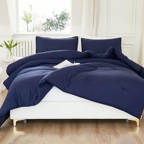 Comforter King Size, 3 Pieces Lightweight Solid King (104"x90") Navy Blue