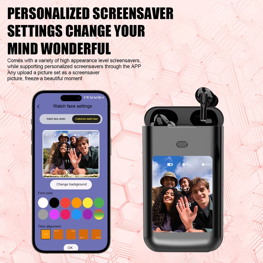 Smart Earbuds with Message Notifications, ANC ENC, Touch Screen & Flashlight New