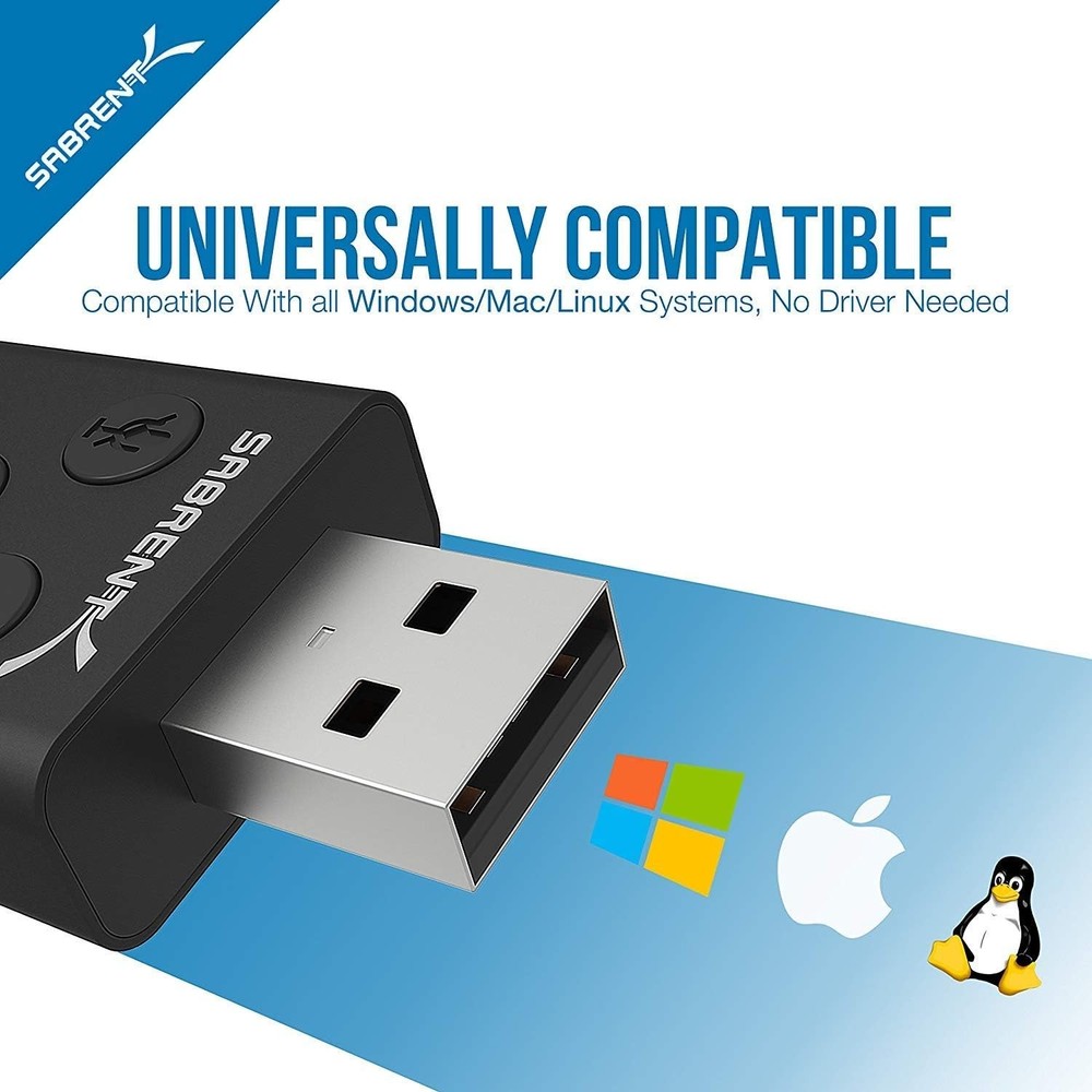 USB Stereo Sound Adapter for Windows & Mac - 3D Audio, Driverless Plug & Play