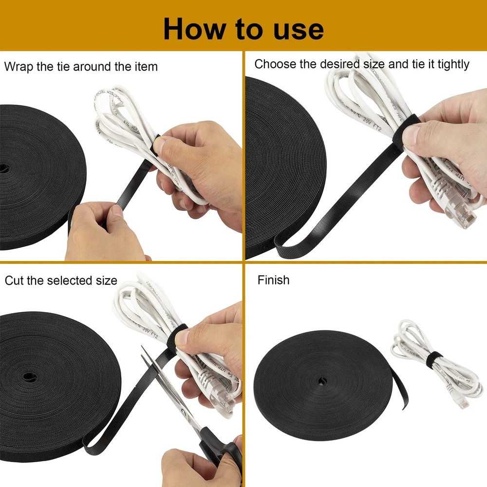1/2 inch Reusable Fastening Tape Cable Ties Double-Sided Hook-and-Loop Cable ...