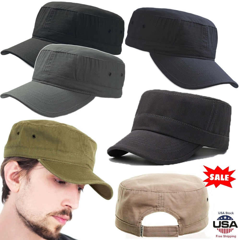 Cadet Army Cap Basic Everyday Military Style Hat Unisex Cotton Basic Army Cap US
