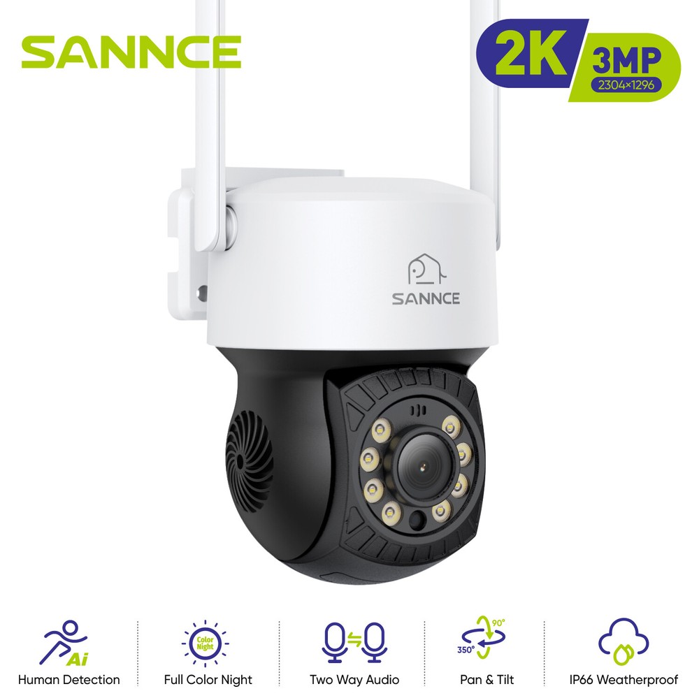 SANNCE 3MP Wireless Security Camera PT Two Way Audio Color Night Auto Tracking