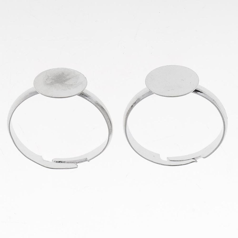 10 Pieces Lots Plated Ring Adjustable 10mm Flat Pad