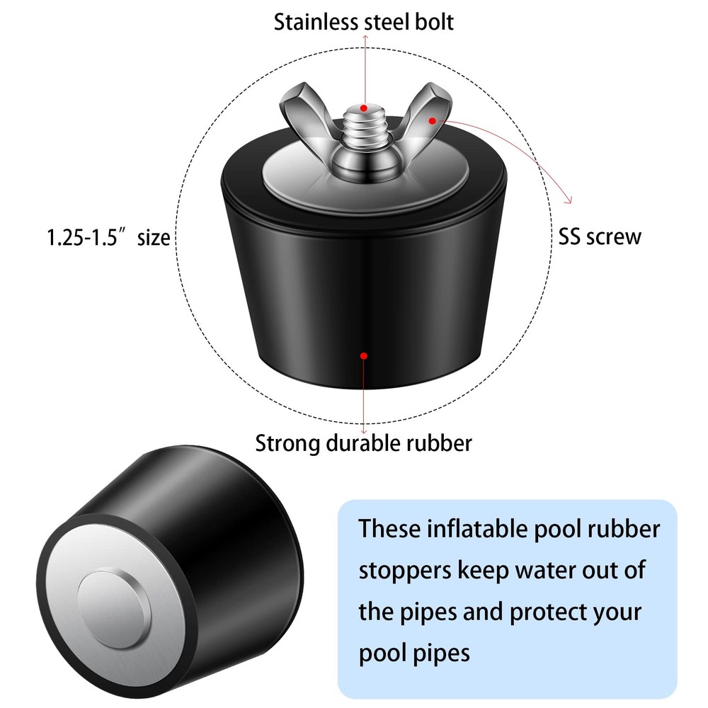 4 Size Pool Plug for Inground Rubber Plugs Return Line Black