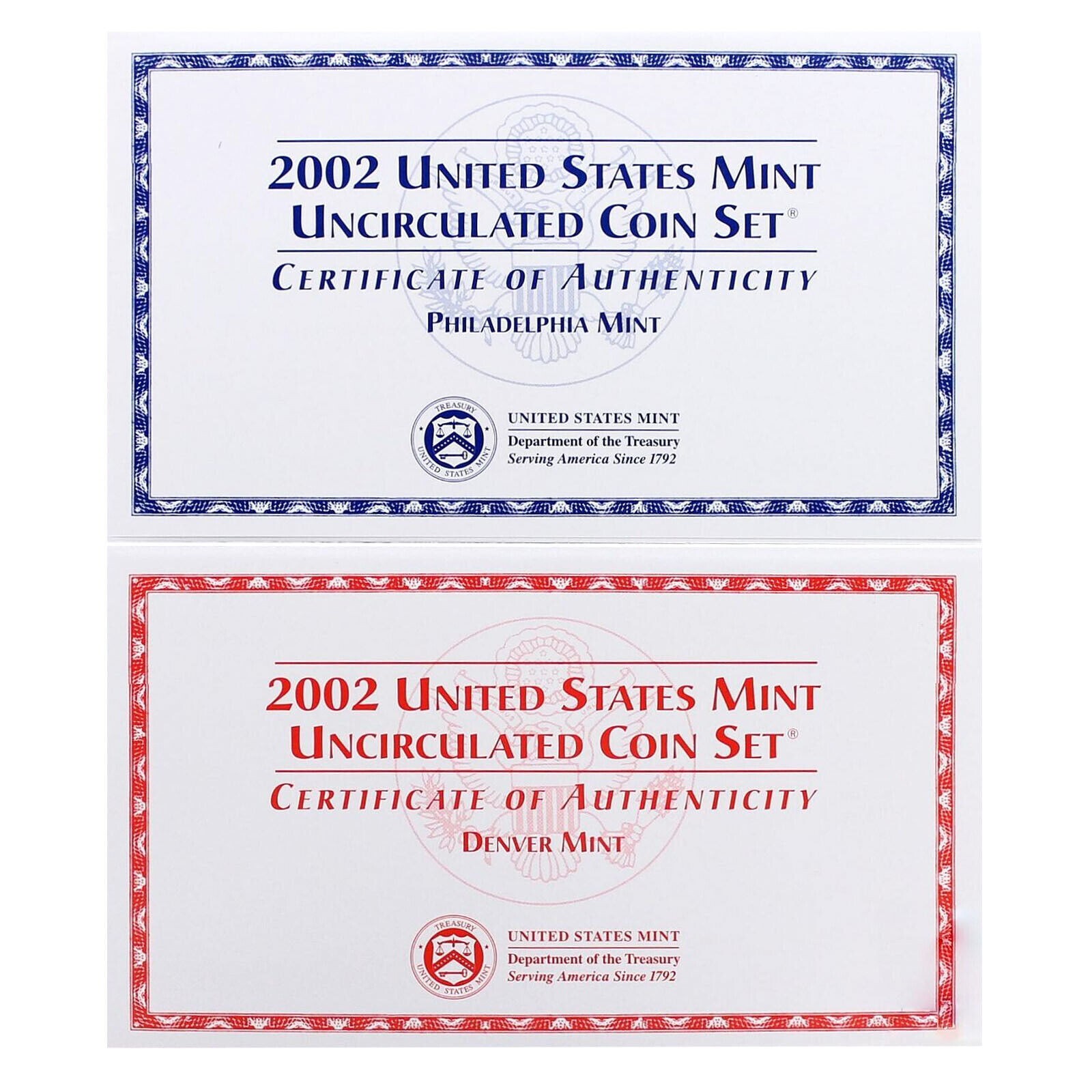 2002 P&D Mint Set Brilliant Uncirculated US with Envelopes & COAs (20 Coin Set)