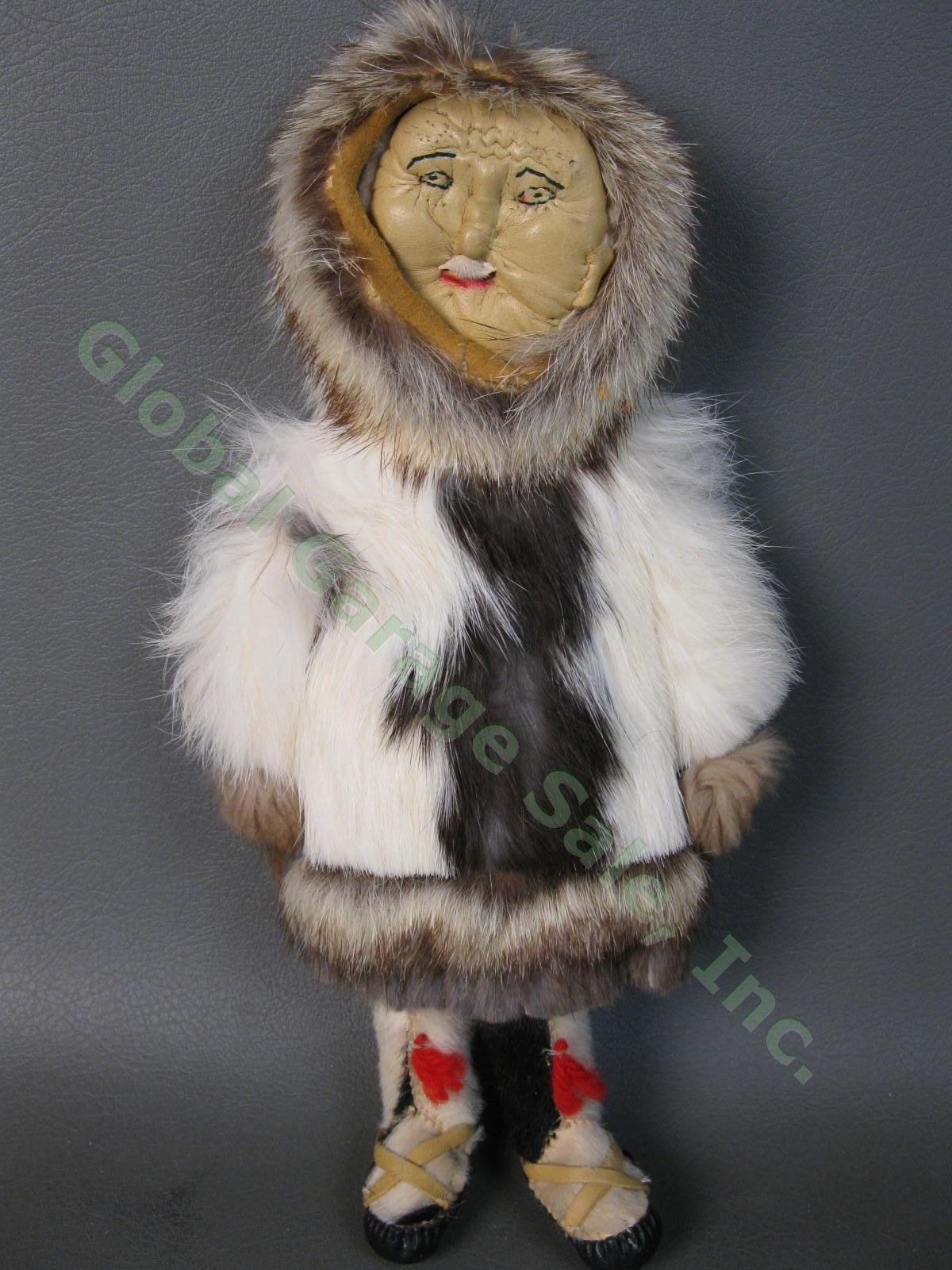 RARE VTG Antique Alaska Inuit Eskimo Male Doll Fur Leather Face Hide Skin Figure