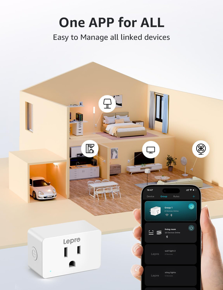 Lepro P1 Smart Plug Mini 15A WiFi Outlet Alexa Google Compatible 4 Pack