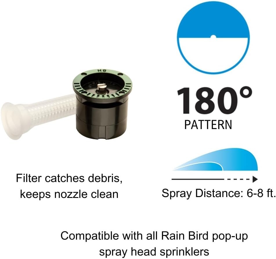 Efficient Lawn Care with 8HC1 Spray Nozzle - 180° Pattern, Adjustable 5' - 8'