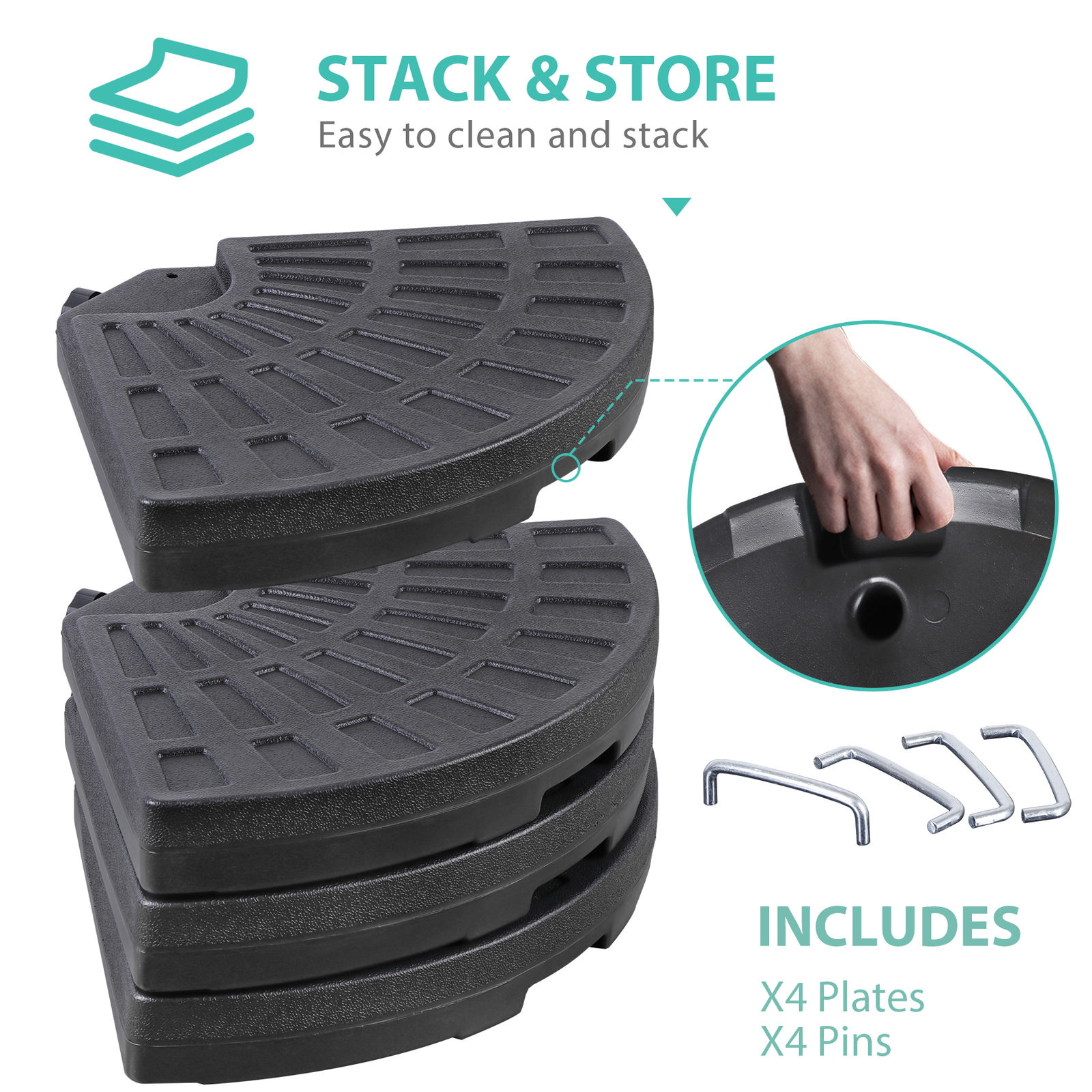 4-Piece Offset Patio Umbrella Circular Base Stand w/ Hooks & Carry Handles