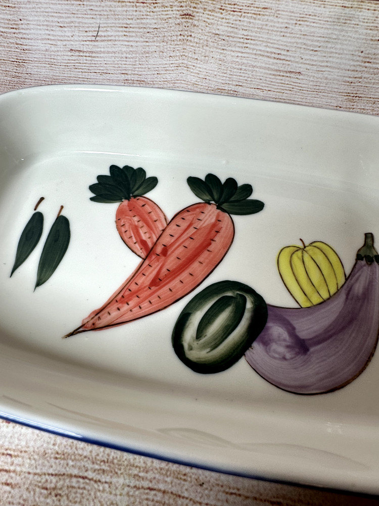 Radish Eggplant Stoneware Oblong Vegetable Pattern Casserole Dip Baking Dish
