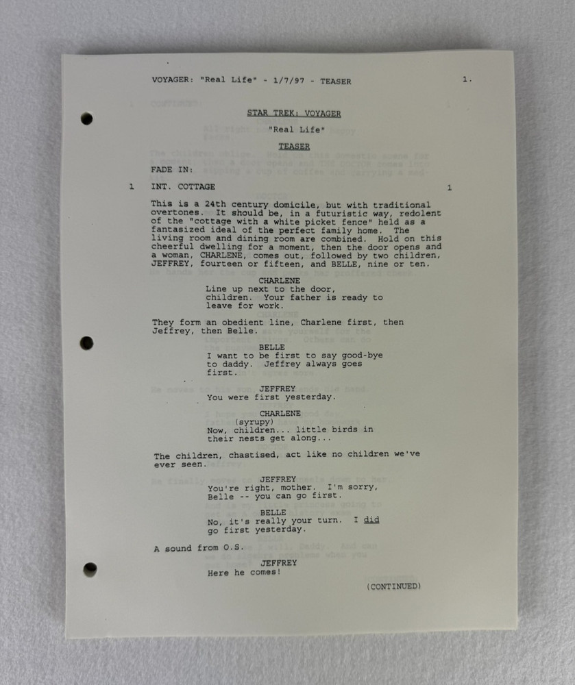 Star Trek Voyager “Real Life” First Draft Original Studio Script 01/07/1997