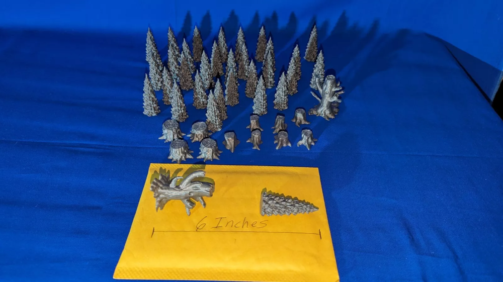 45 Tree Scatter Terrain Bundle for War Gaming - 3d printed - Grey