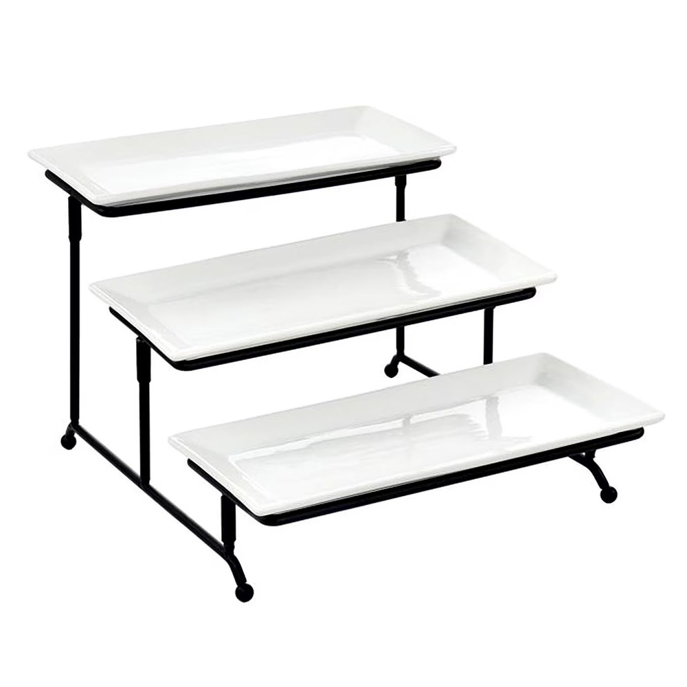 Elama 3 Tier Rectangular Plate Porcelain Serveware Set