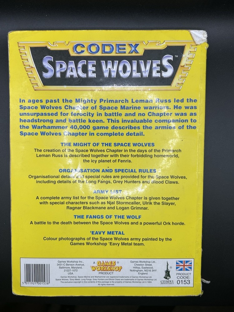 Warhammer 40K Codex Space Wolves (2nd Ed) Games Workshop GW Damaged