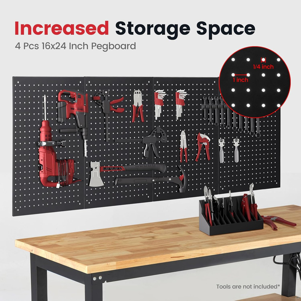 Work Table for Garage 60 Inch Workbench with Storage Adjustable Height Rubber Wo