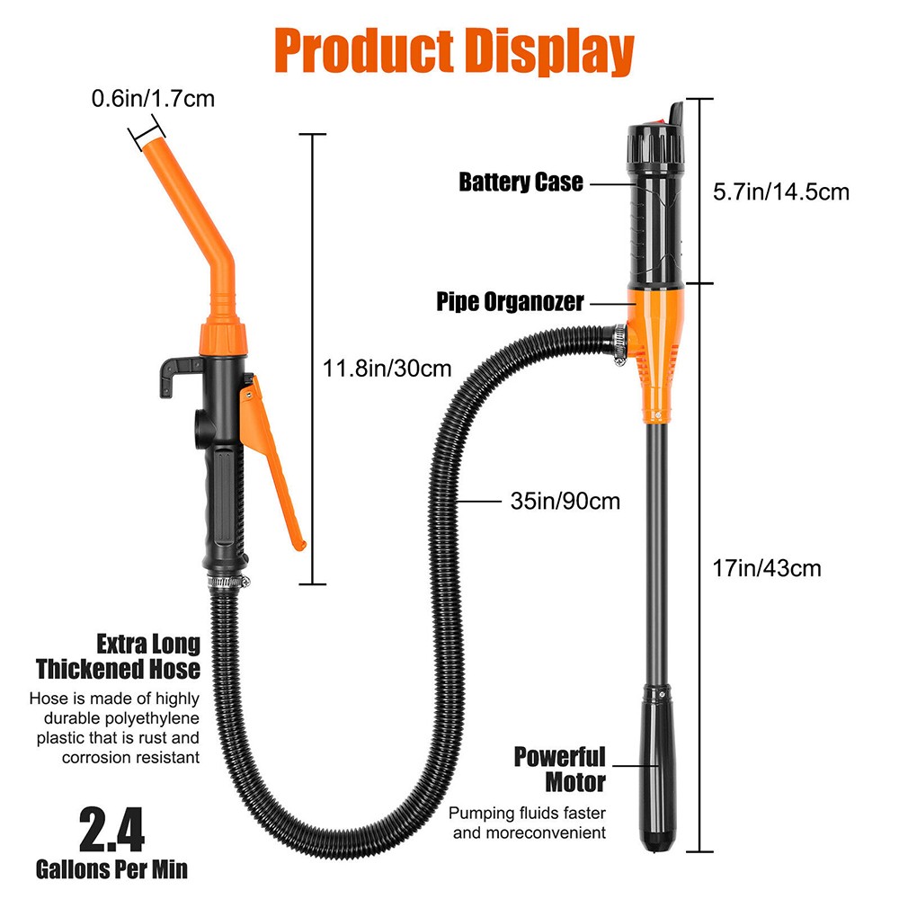 2.4 GPM Powered Battery Quick Liquid Fuel Transfer Pump with Flow Control Nozzle