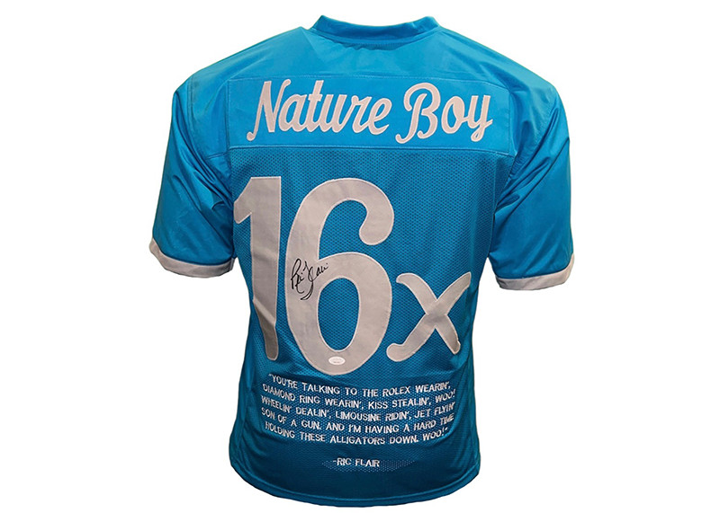 Ric Flair Signed Custom Blue Stats Jersey JSA