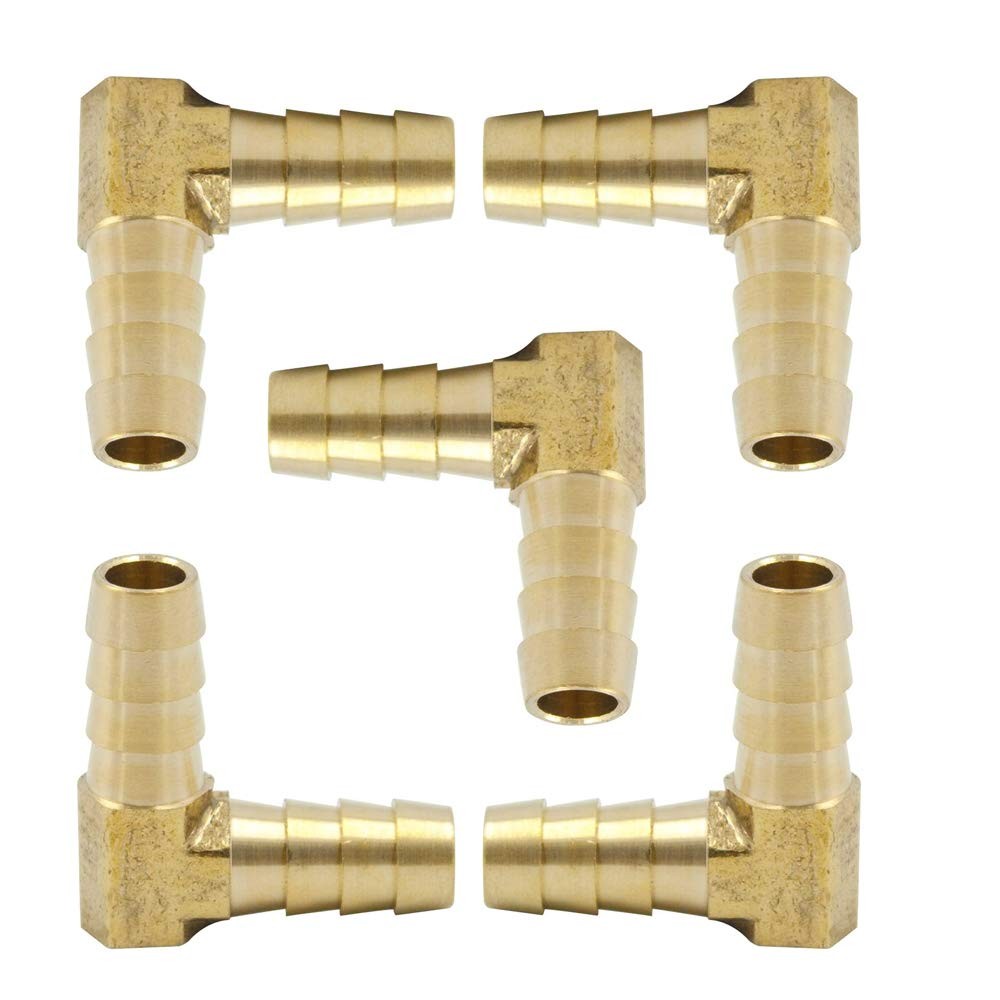 Brass Hose Barb 90 Degree Elbow Fitting 5/16" Barbed x 122-5, Gold