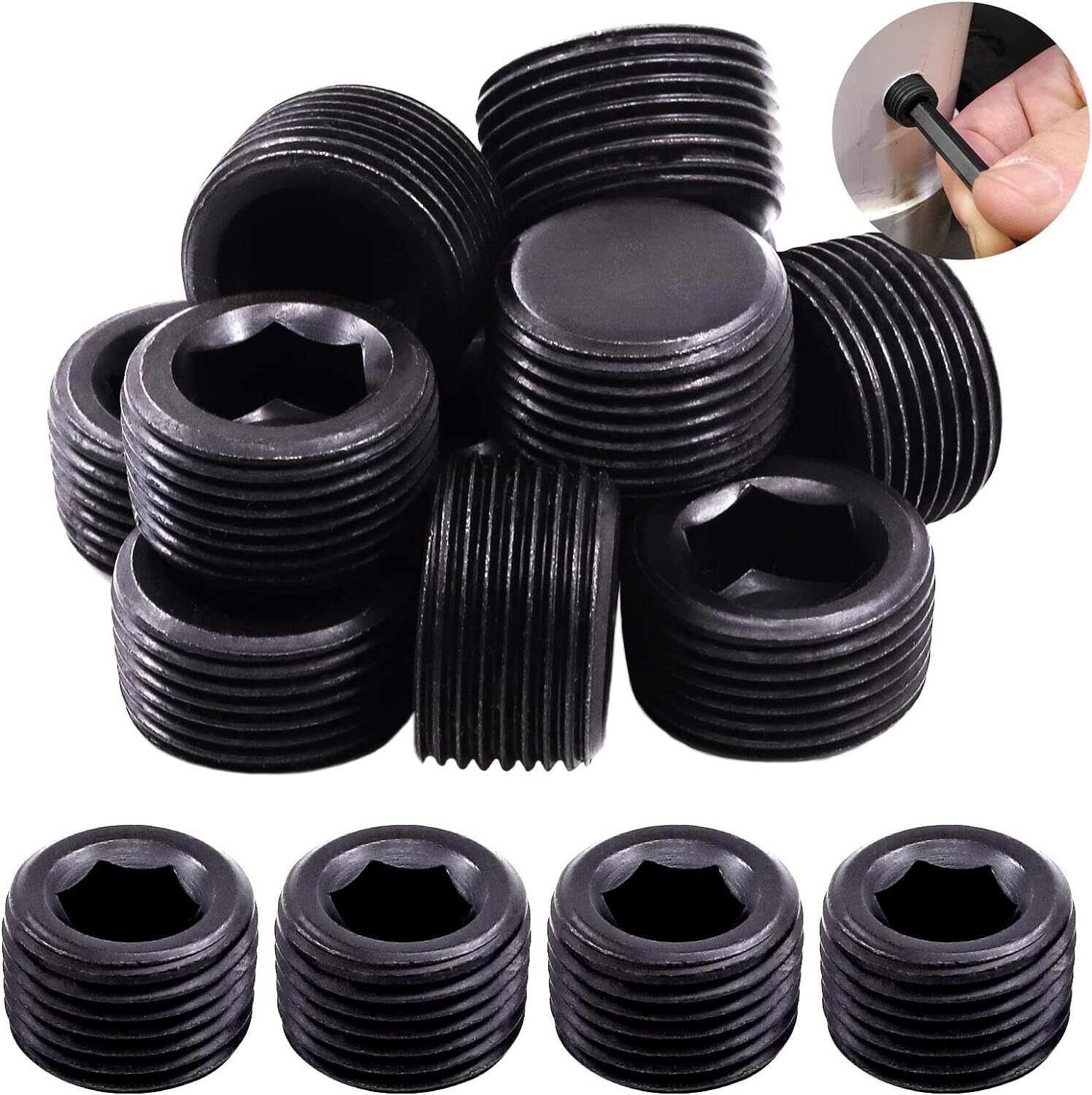 25Pcs NPT Plug Set Pipe Plug Assortment Kit 1/8" 1/4" 3/8" 1/2" 3/4" Carbon Stee