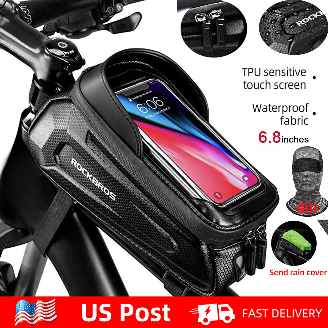 ROCKBROS Bike Phone Mount Bag EVA Waterproof Front Frame Bag fit Under 6.8"