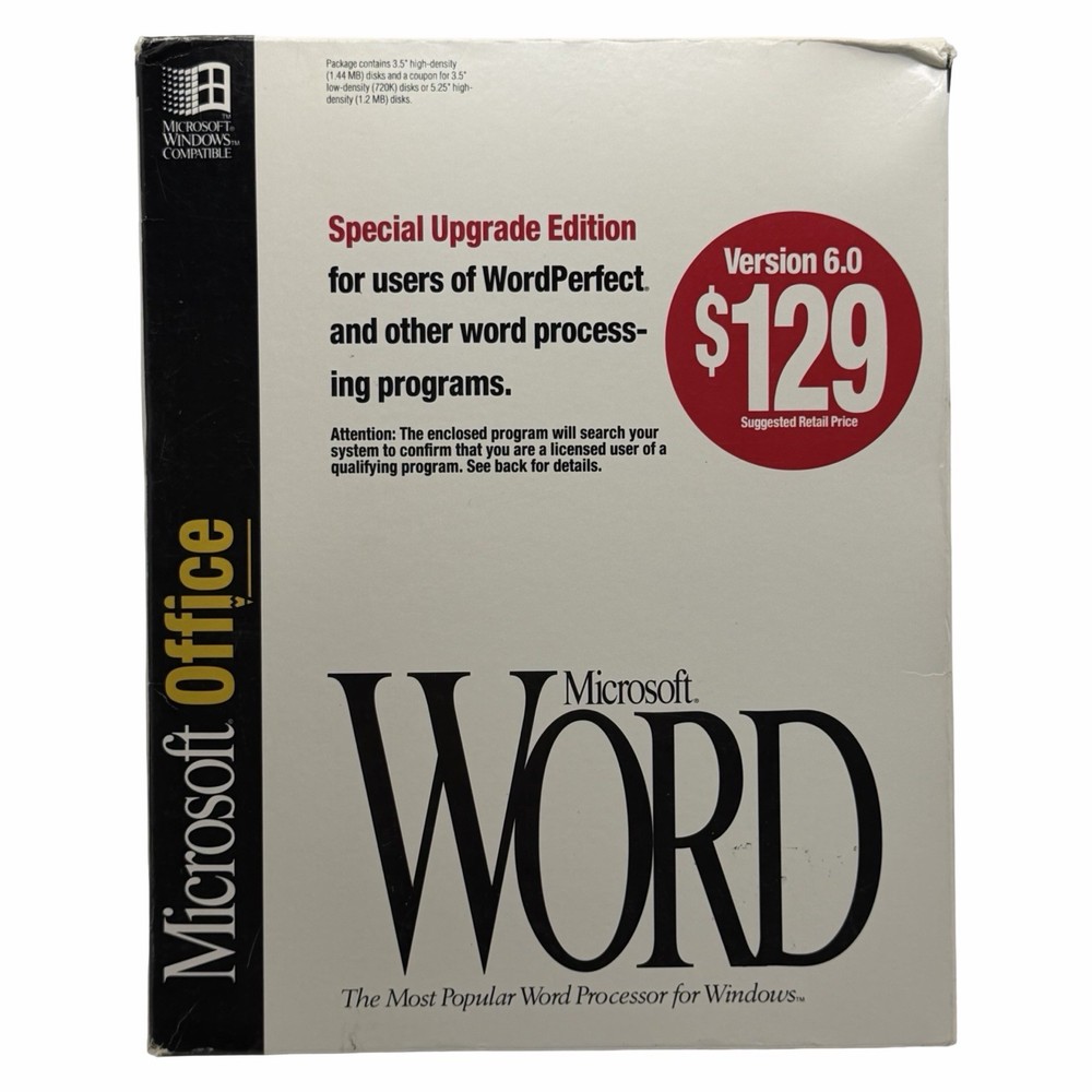 Microsoft Word Version 6.0 Special Upgrade Edition for Windows 3.5” High Density