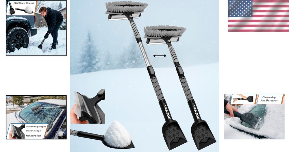 Lightweight Extendable Snow Tool - 42.4” Brush & Scraper for Winter Driving