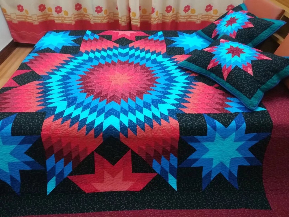 King Size Machine Pieced And quilted Patchwork Quilt #162B