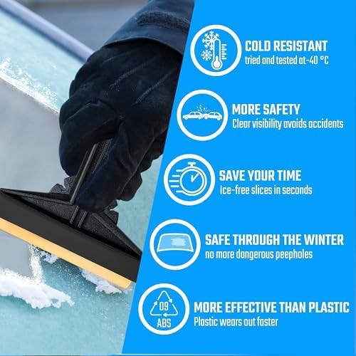 Efficient Brass Blade Car Ice Scraper - 2 Pack Windshield Snow Remover for Winte