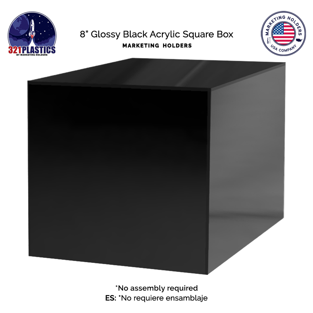 8" Black Acrylic Display Riser Box with One Open Side