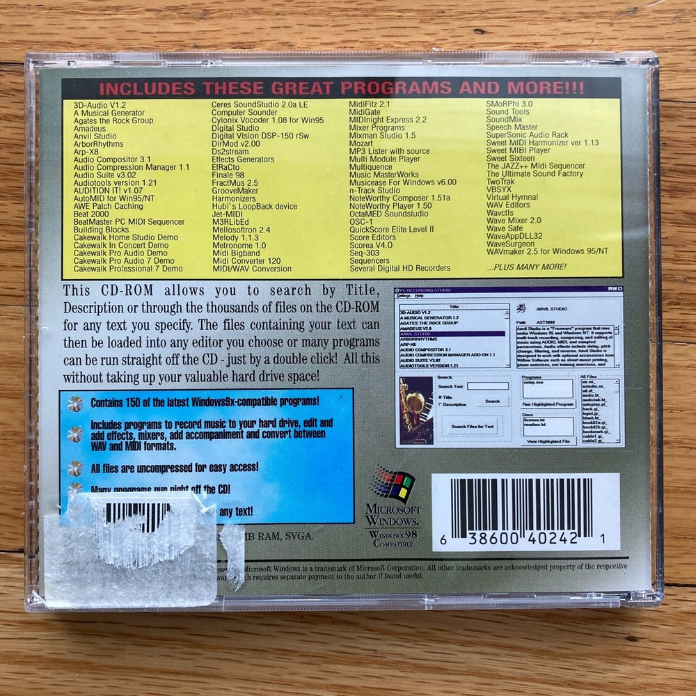 VINTAGE PC RECORDING STUDIO 2000 CD-ROM WINDOWS 98 digital audio music software