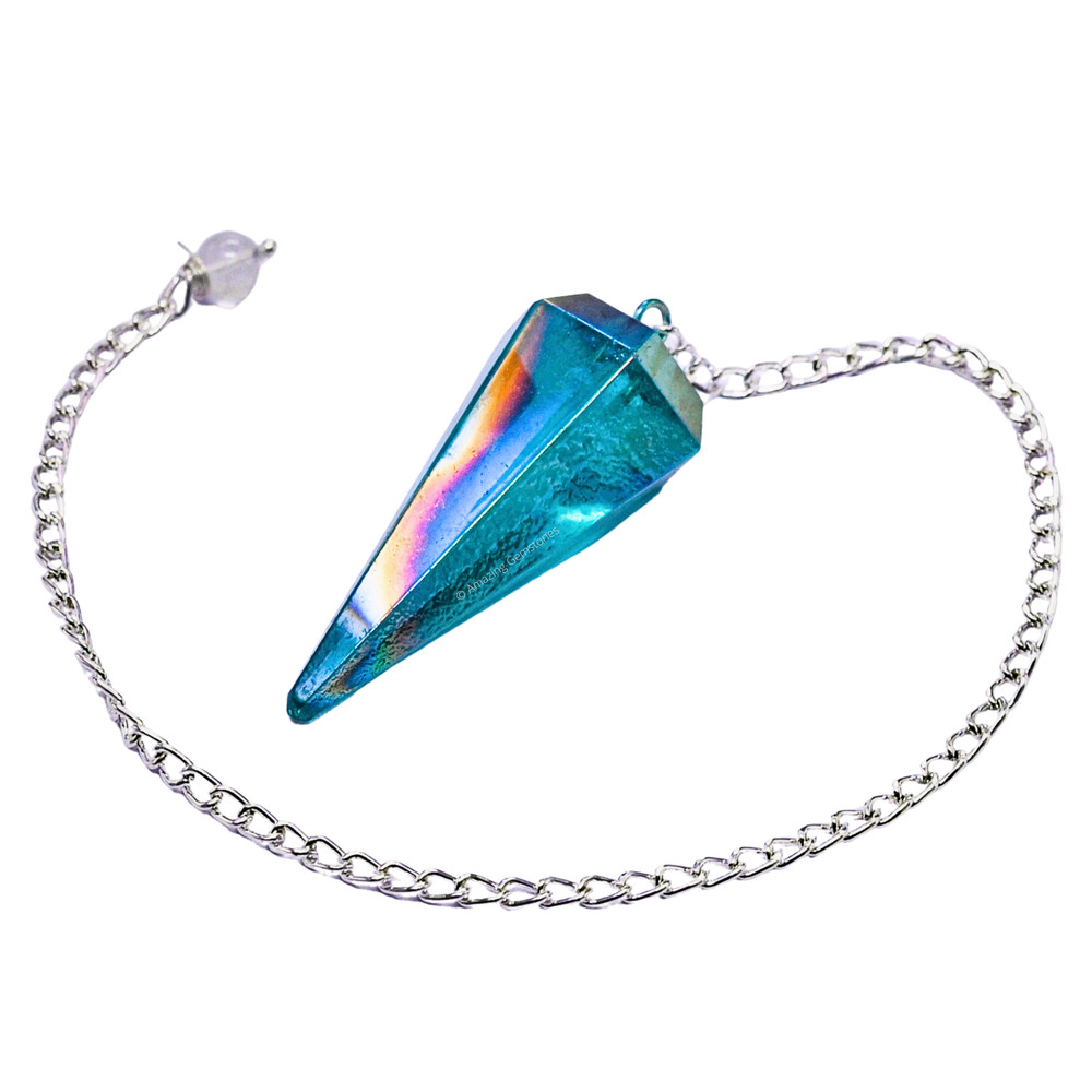 Aqua Aura Quartz Dowsing Crystal Pendulum