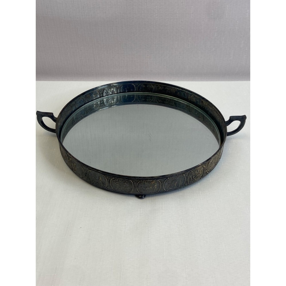 Vintage Webster Co Silverplate Mirrored Vanity Tray Ornate Round Perfume Display