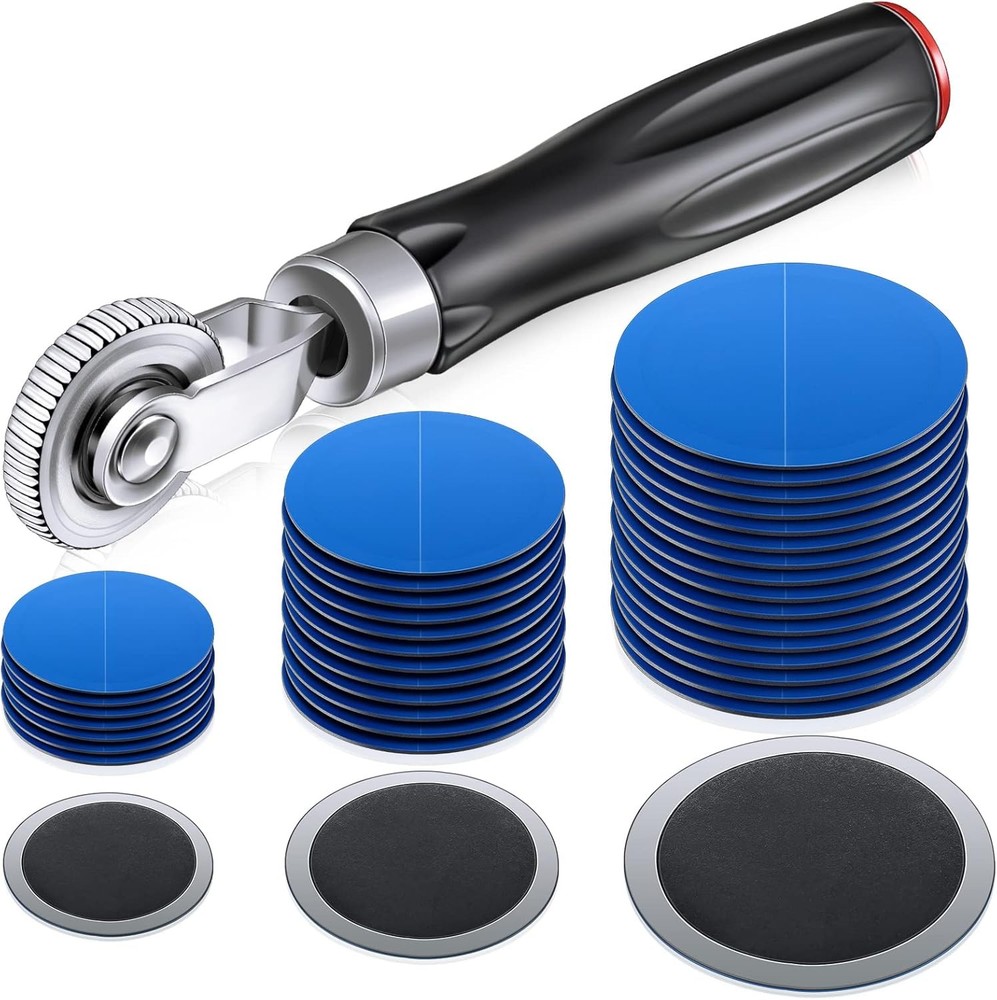 61 Pieces Tire Patches Set in Multiple Sizes with Patch Roller Auto Repair Tool