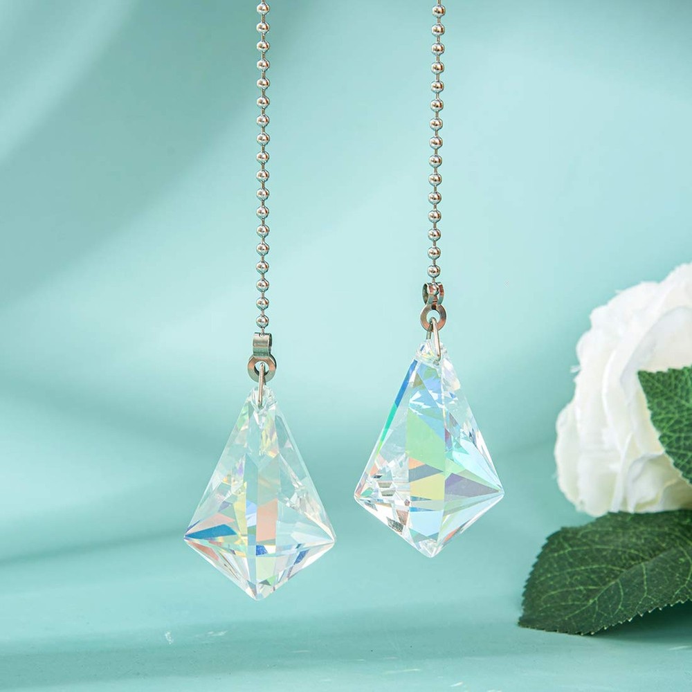 2 PCS Crystal AB Coating Ceiling Fan Pull Chain Extender Prisms Drop Gifts