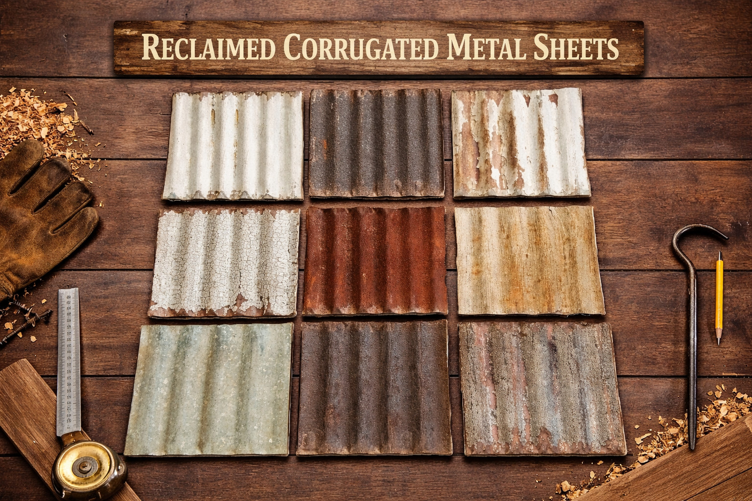 SALE! 10 pcs 11 1/2" x 11 1/2" RECLAIMED CORRUGATED METAL TIN ROOFING PANELS