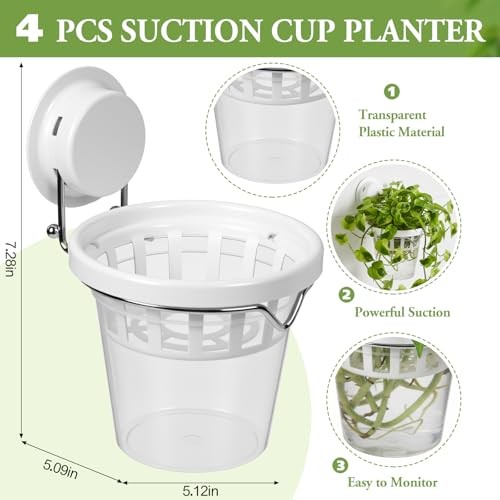 4 Set Window Propagation Stations Plastic Wall Hanging Planter with Suction