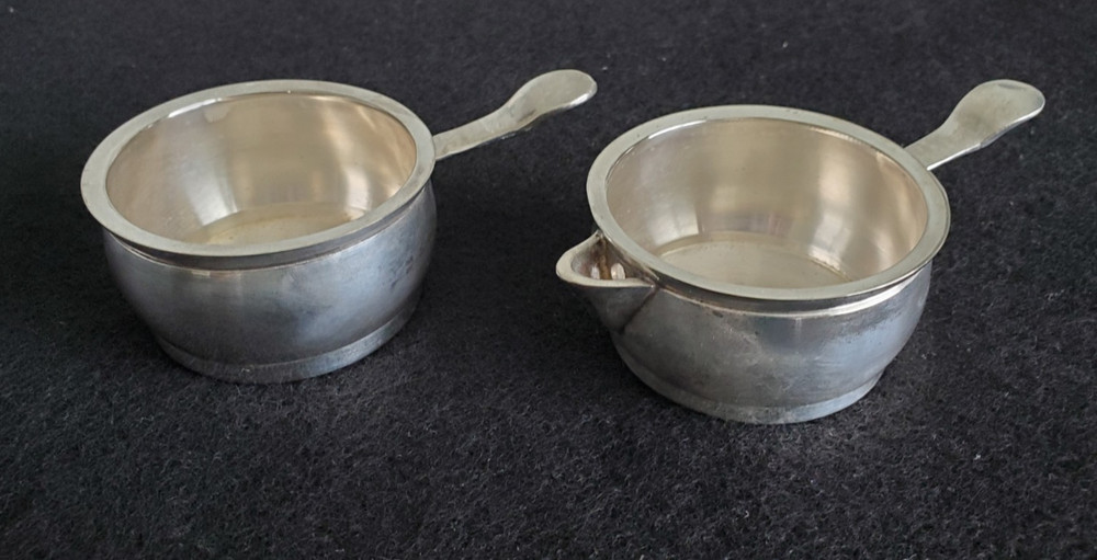 VTG Silver Plated Creamer & Sugar Bowl Service Set Stackable Portable w/Handle