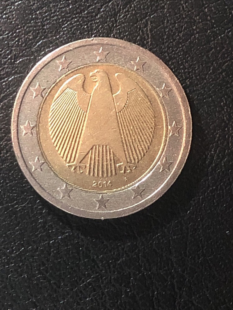 Germany 2014 A Error, 2 Euro coin, eagle, misprinting with eccentricity errors